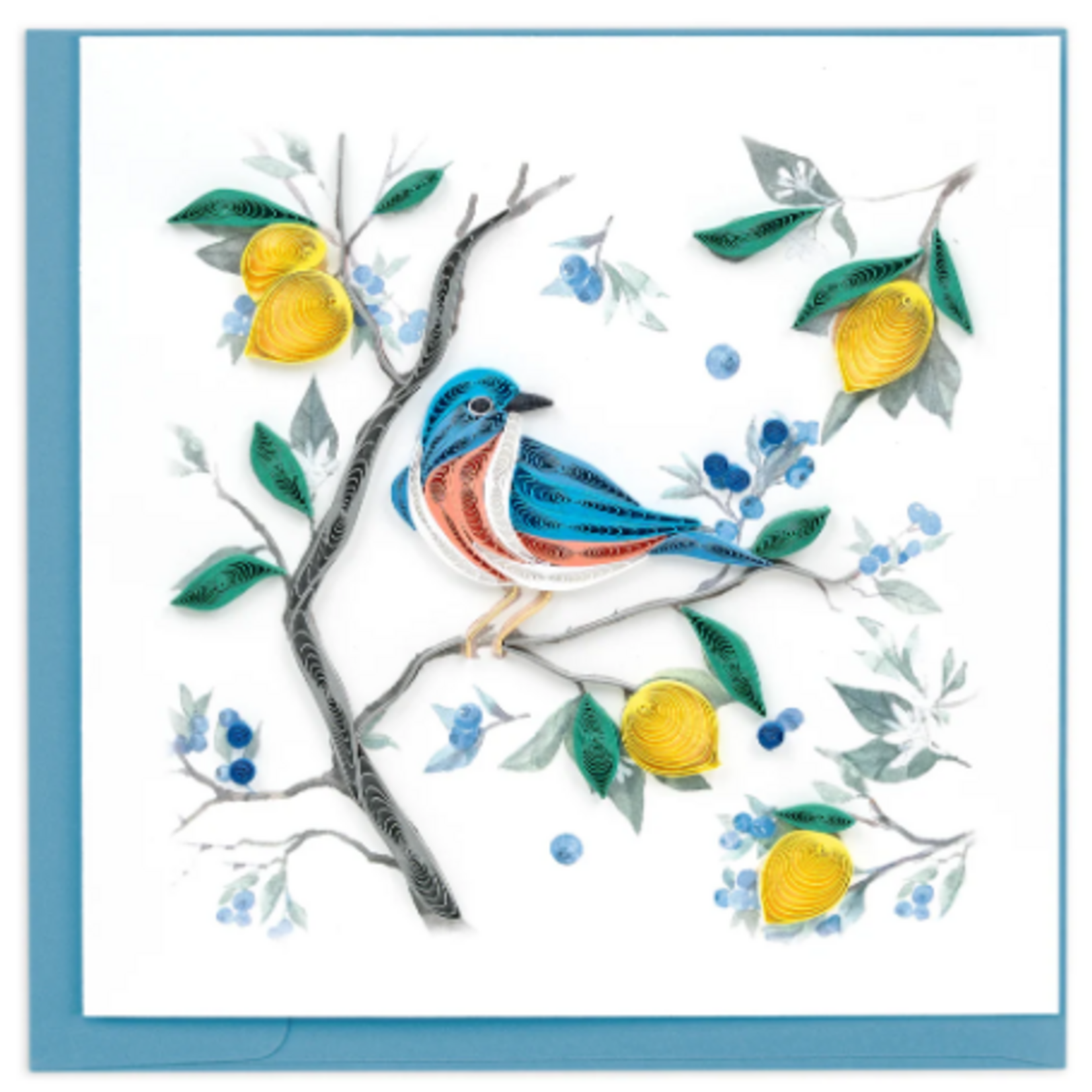 Quilling Card Bluebird with Lemons and Blueberries Quilled Card