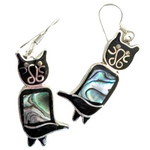 Global Crafts Alpaca Silver Abalone Kitty Cat Earrings