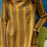 Unique Batik Striped Gauzy Cowl Neck Top