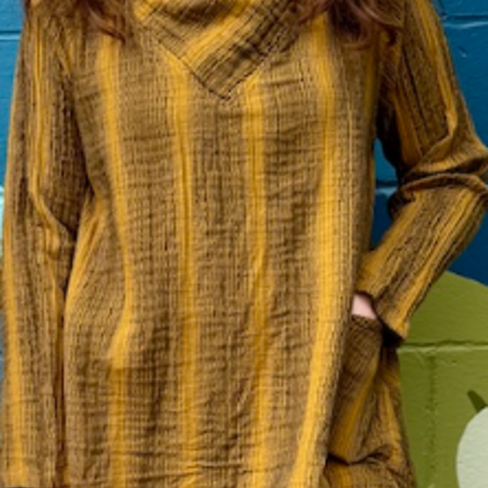 Unique Batik Striped Gauzy Cowl Neck Top