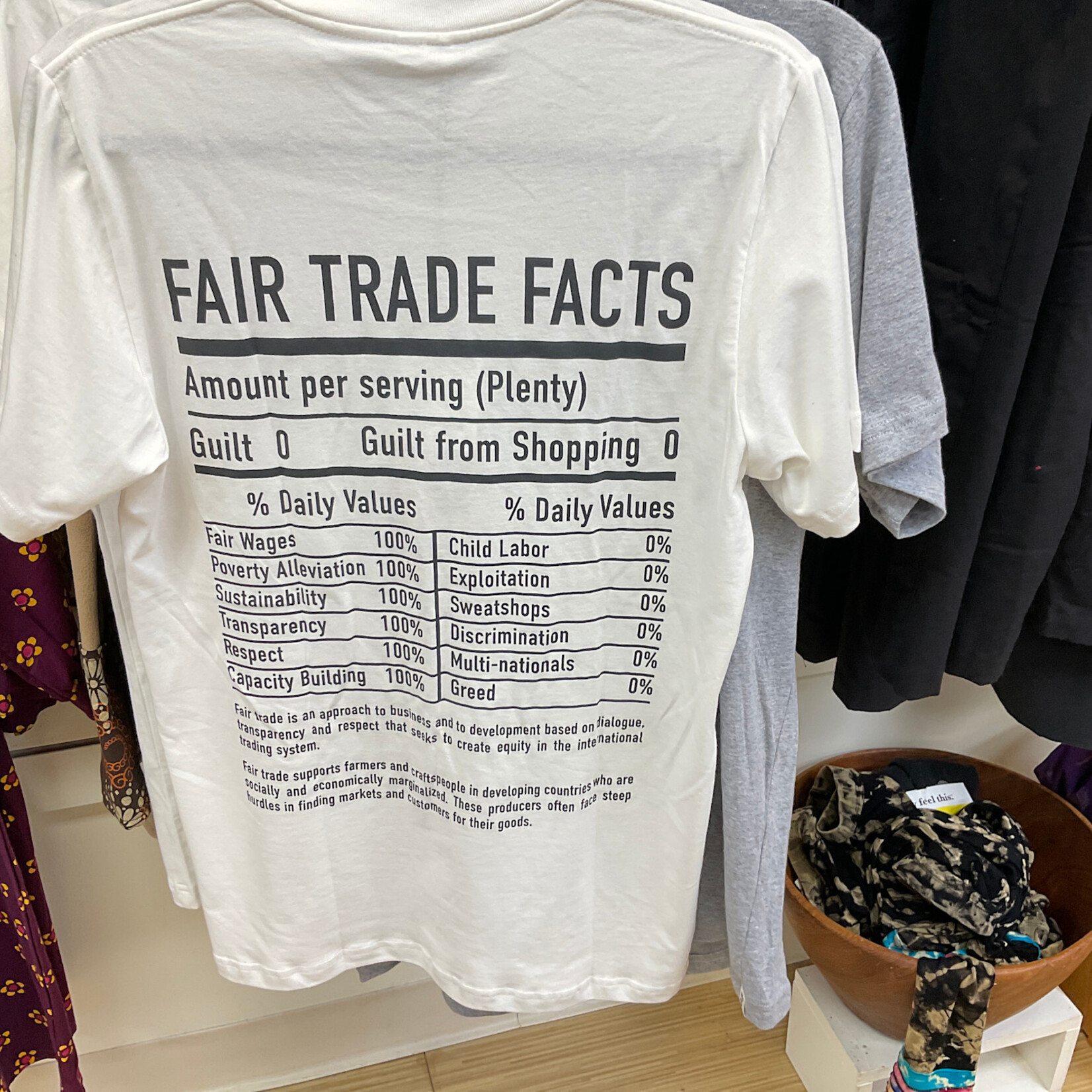 White Tee Shirt Fair Trade Facts--Small