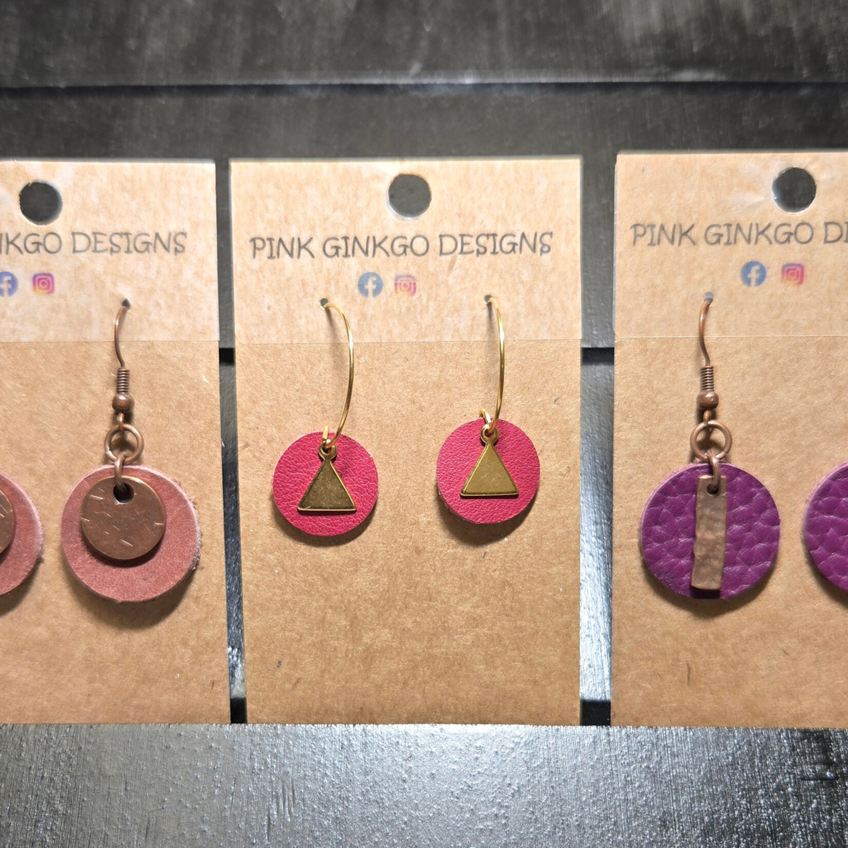 Pink Ginkgo Designs Leather Earrings*