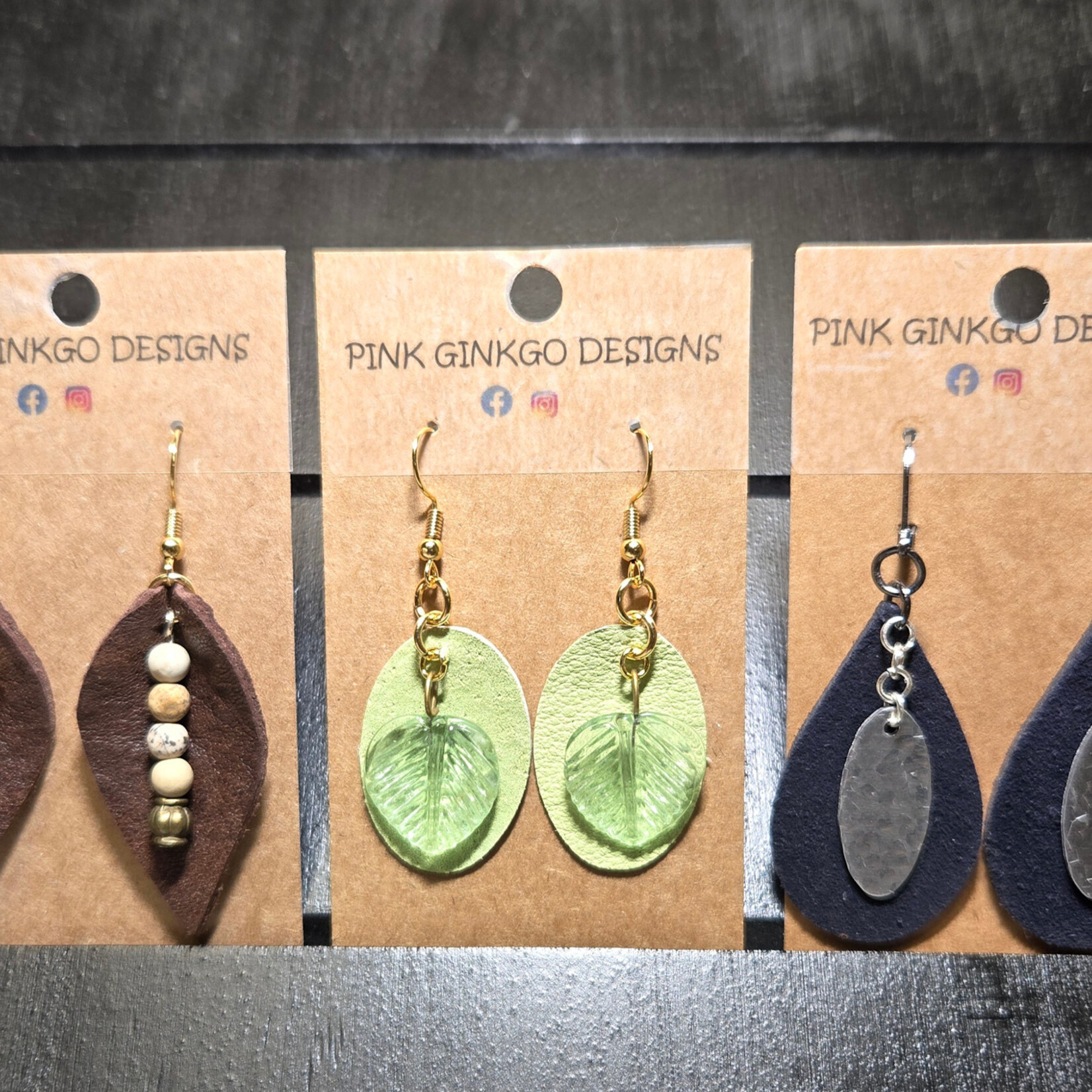Pink Ginkgo Designs Leather Earrings*