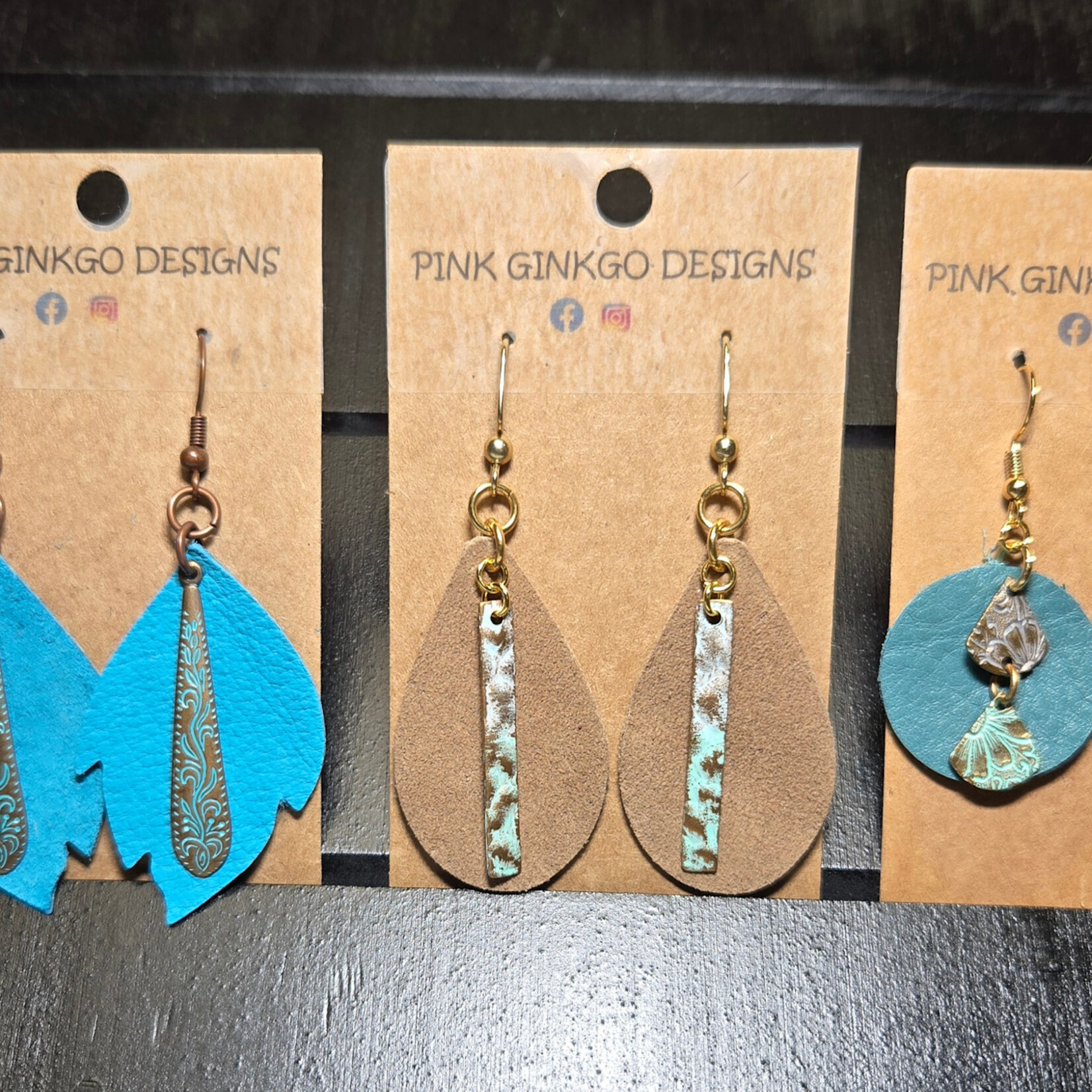 Pink Ginkgo Designs Leather Earrings*