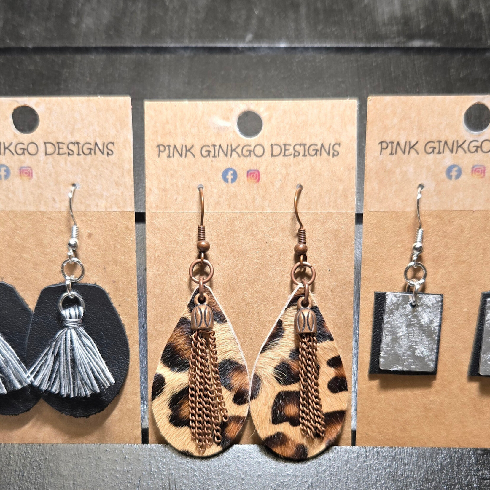 Pink Ginkgo Designs Leather Earrings*