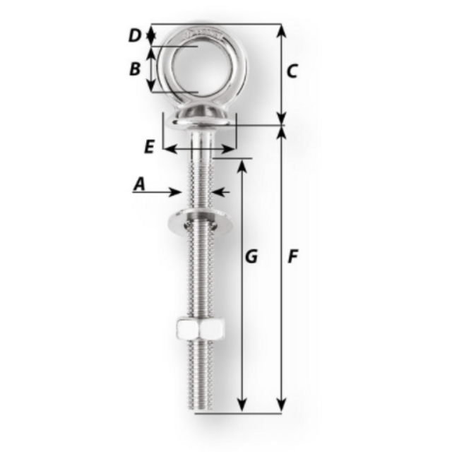 Wichard Stainless Eyebolt 8mm x 80mm BL 1500kg Wichard