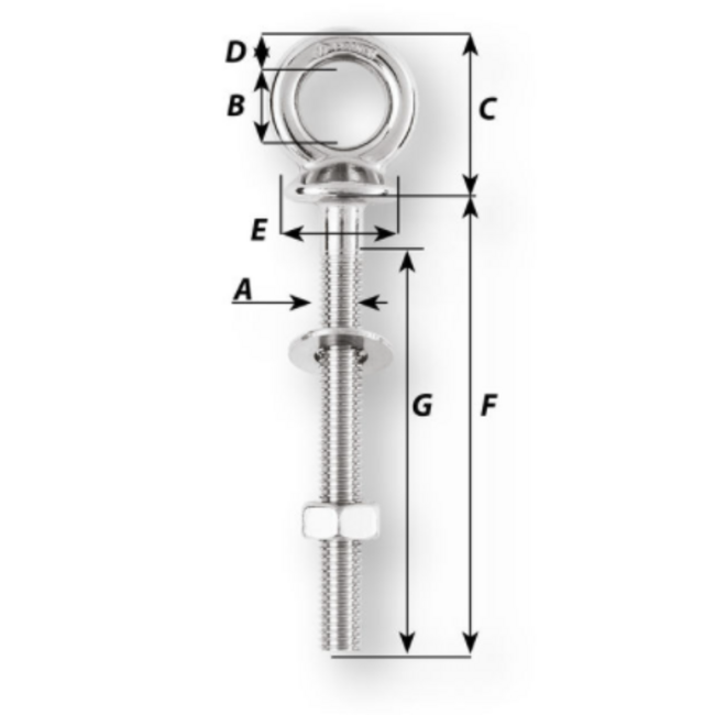 Wichard Stainless Eyebolt 10mm x 100mm BL 2700kg Wichard