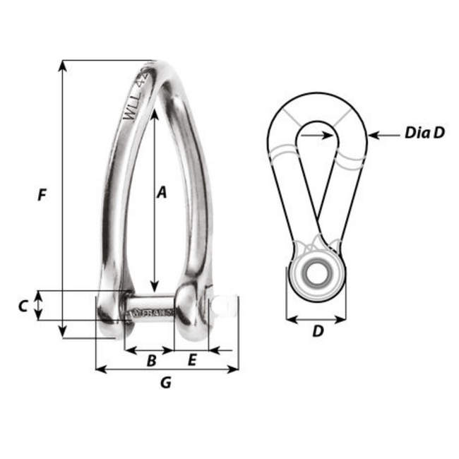 Wichard Stainless Twist Shackle 6mm Captive