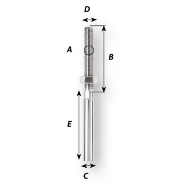 Wichard Stainless Lifeline Stud 3/16 Wire M8 1.25x40mm Thread
