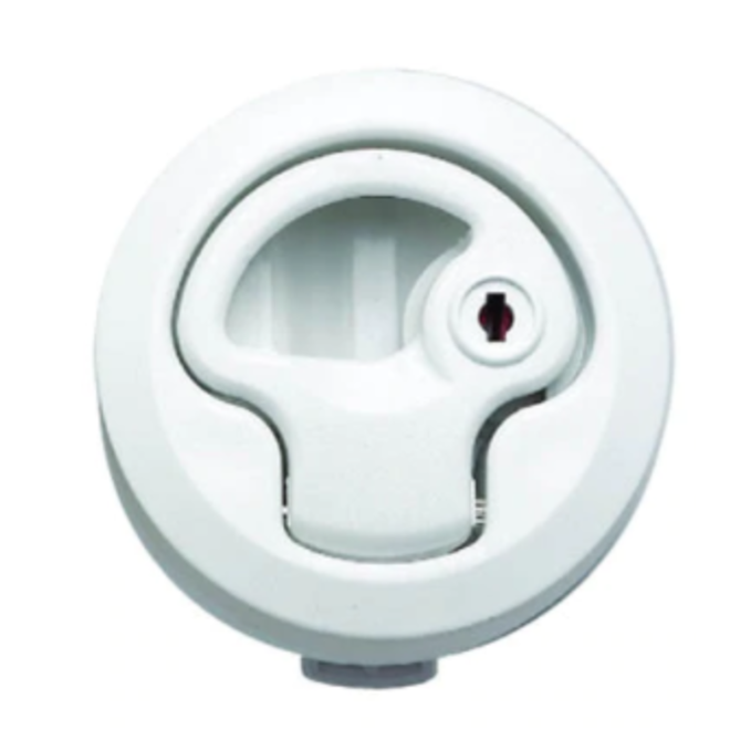 Flush Latch 60mm Diameter White Plastic With Lock