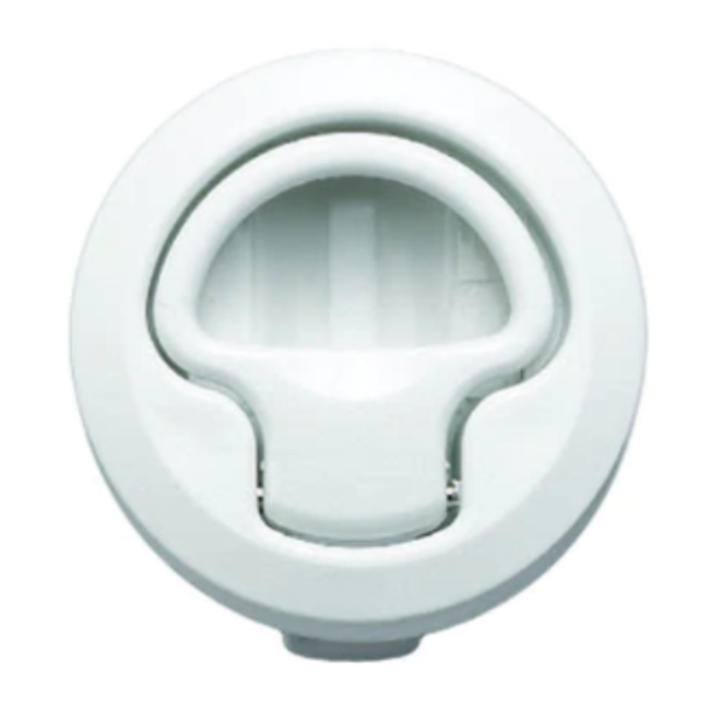 Flush Latch 60mm Diameter White Plastic No Lock