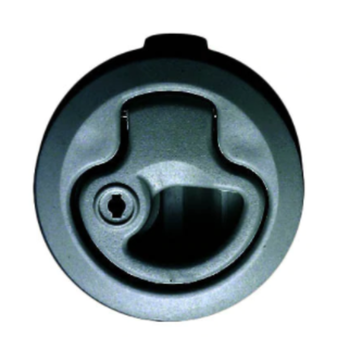 Flush Latch 60mm Diameter Black Plastic with Lock