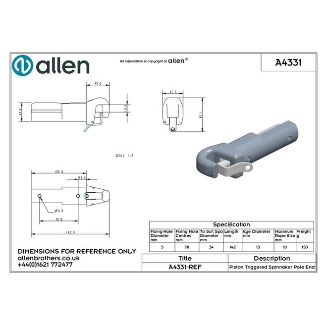 Allen Piston Trigger Spinnaker Pole End