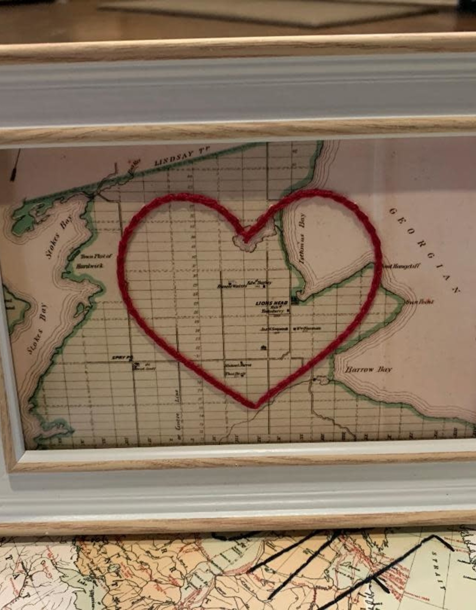 5x7 Framed Map of Lions Head with Embroidered Heart