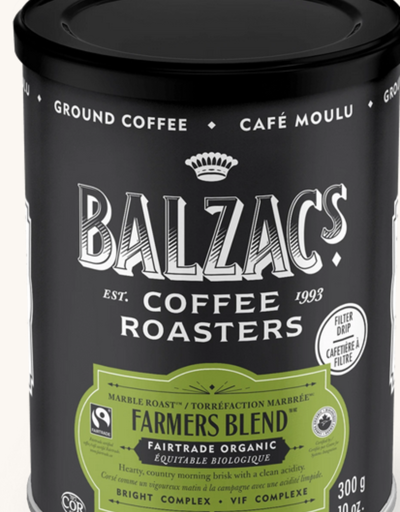 Balzac's Coffee Balzac's Farmers Blend Fair Trade Organic Ground 10 oz Tin