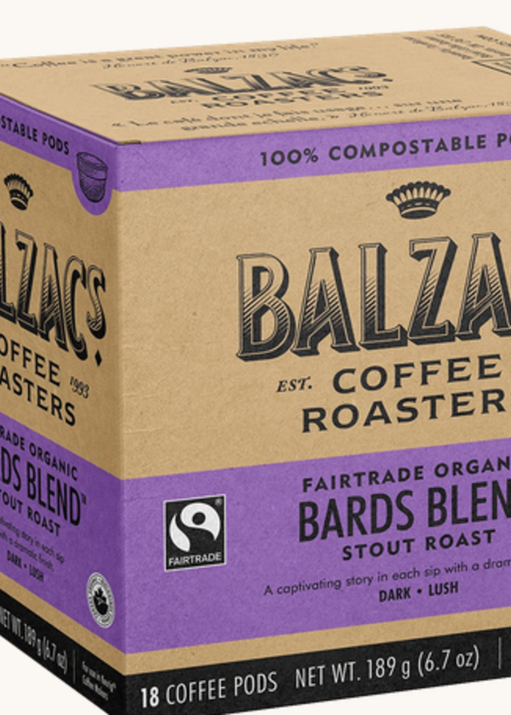 Balzac's Coffee Balzac's Bard's  Blend Convential Compostable Pods 16 pods/
