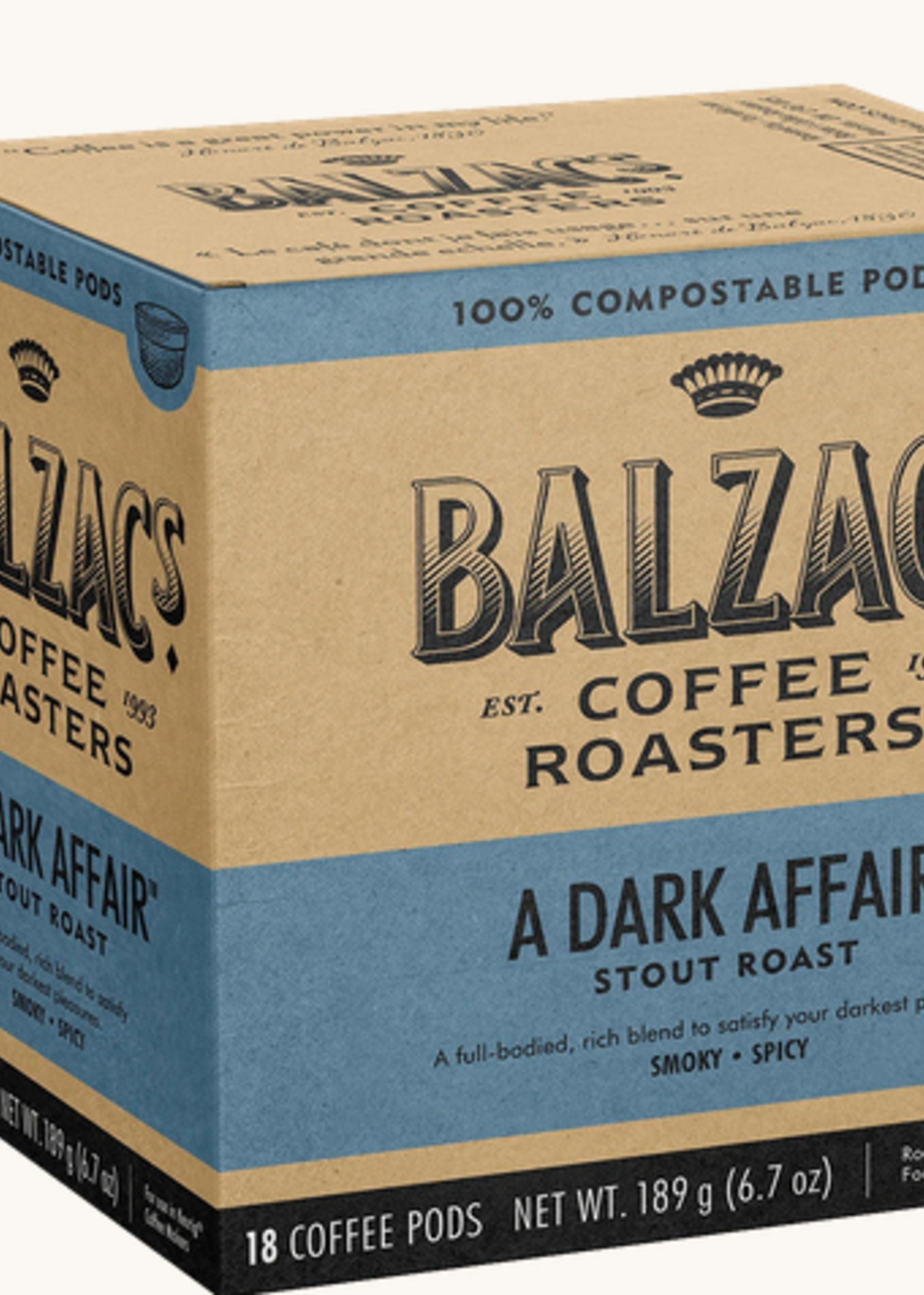 Balzac's Coffee Balzac's A Dark Affair Compostable Po's 16/Box