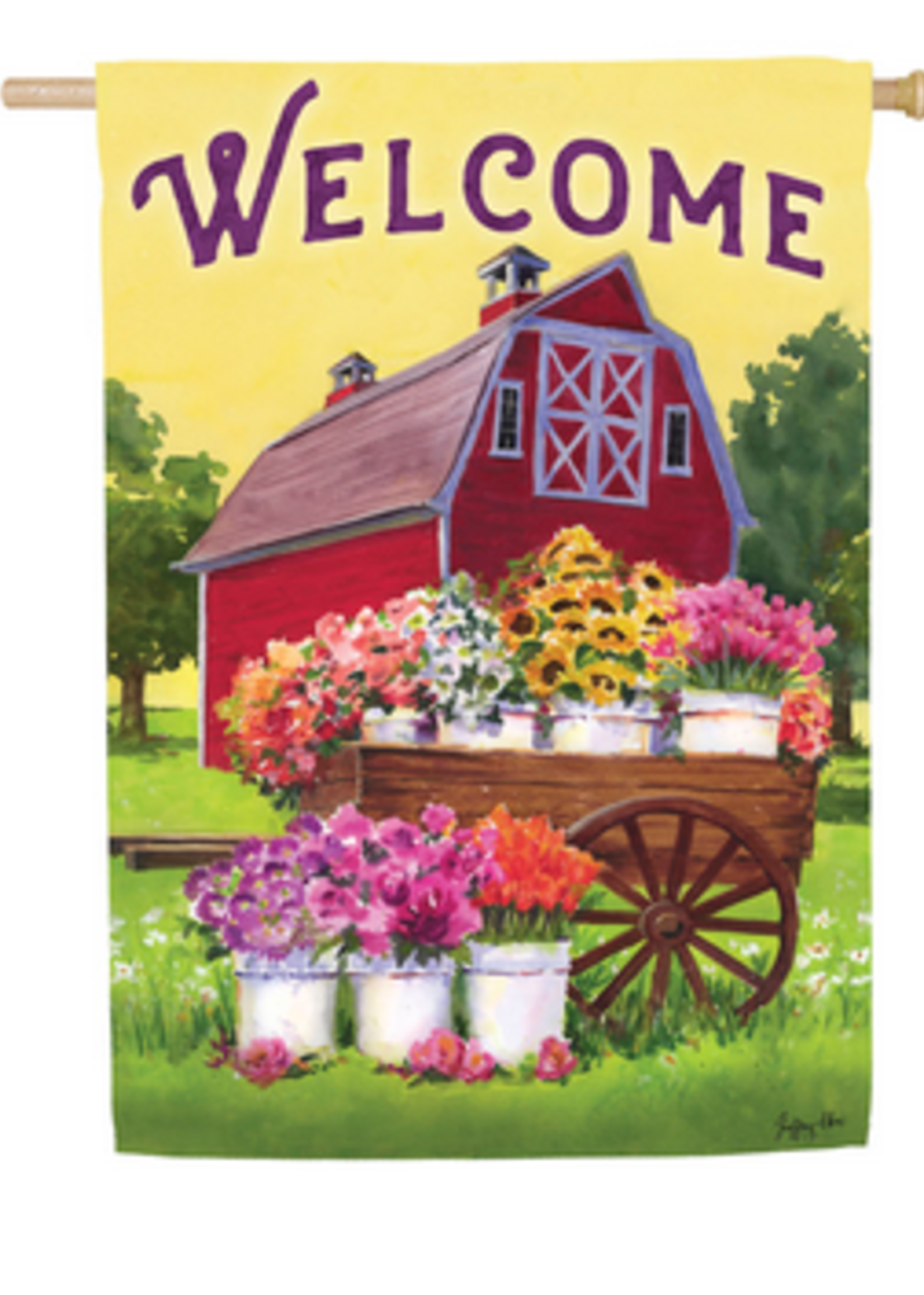 Evergreen Flower Farm Spring Welcome House Suede Flag