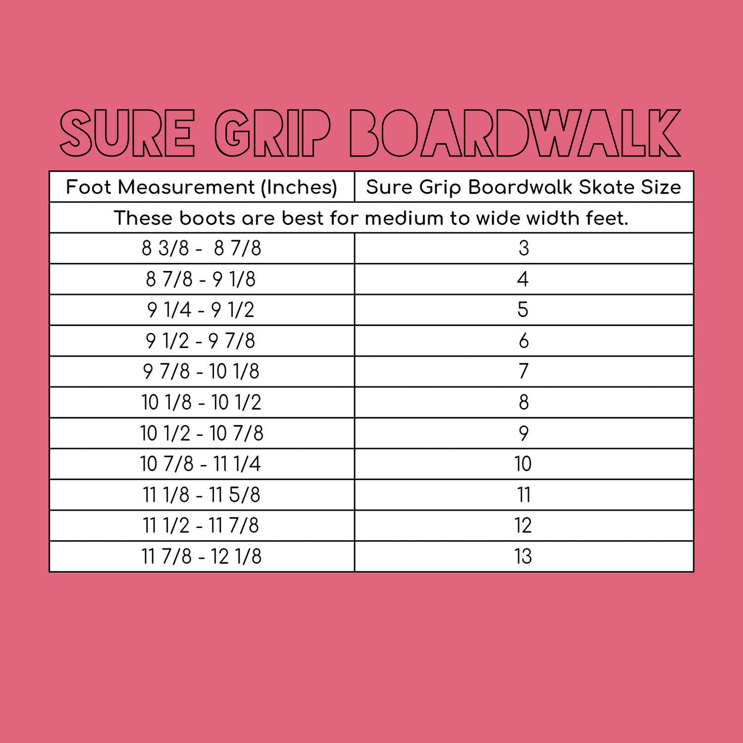 tour skate size chart