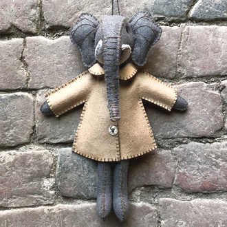 East of India Hand stitched felt elephant in jacket - Ellie