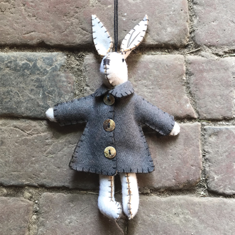 East of India Hand stitched felt bunny in grey jacket - Emily