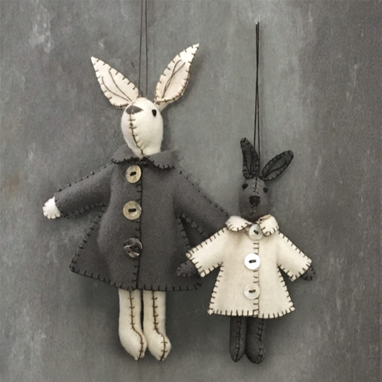 East of India Hand stitched felt bunny in grey jacket - Emily