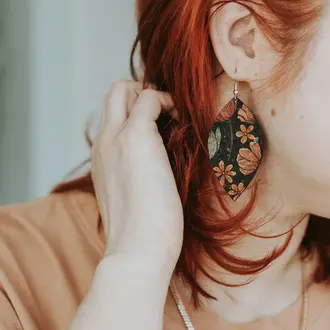 Hello Lovely Cork Co Cork earrings, large leaf dahlias