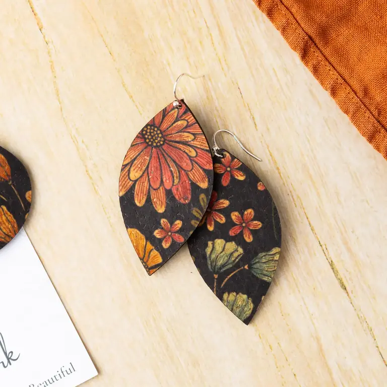 Hello Lovely Cork Co Hello Lovely Cork earrings, lg leaf dahlias