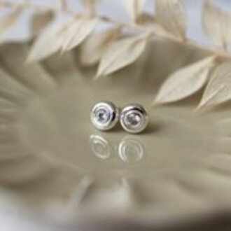Glee Jewelry Silver plated Glimmer disc studs, clear