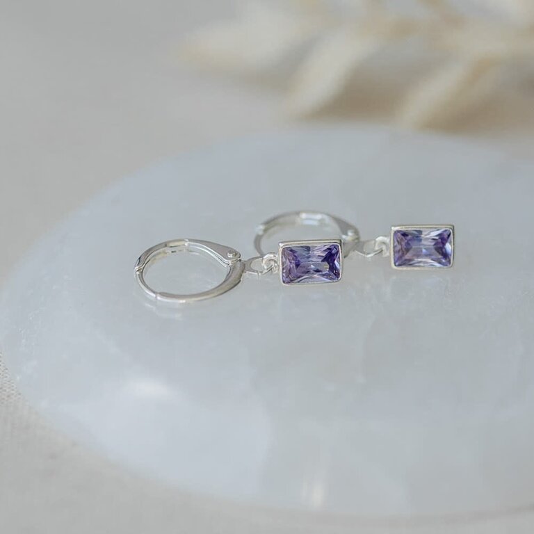 Glee Jewelry Silver plated Shine hoops, purple