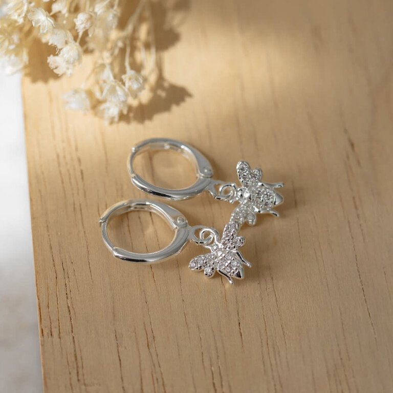 Glee Jewelry Silver plated Bee Shiny hoops