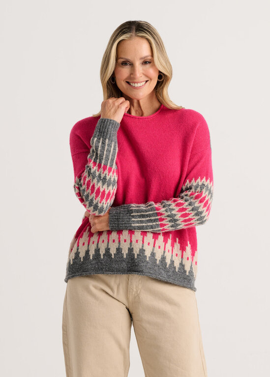 Zacket & Plover Fuchsia Jacquard sweater cotton/cashmere,