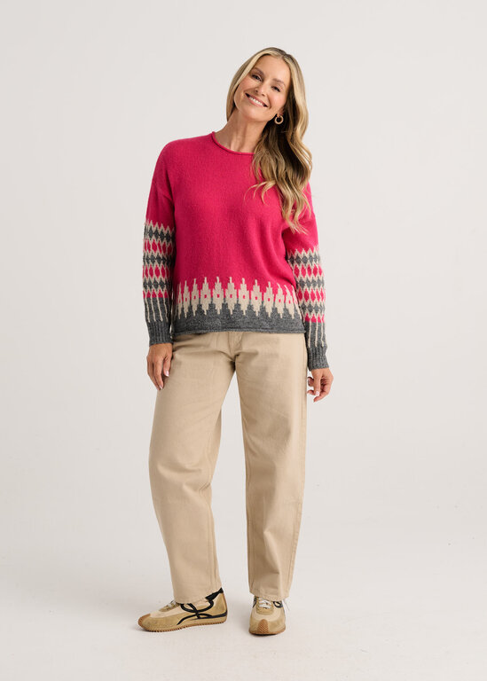 Zacket & Plover Fuchsia Jacquard sweater cotton/cashmere,