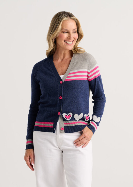 Zacket & Plover Denim hearts cardigan cotton/cashmere,