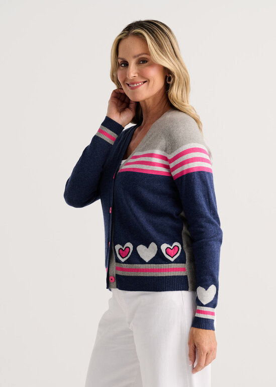 Zacket & Plover Denim hearts cardigan cotton/cashmere,