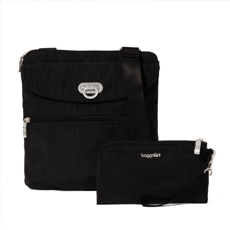 Baggallini Coastal Flip Lock Slim Crossbody, black