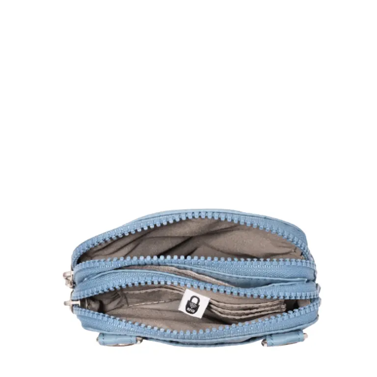 Baggallini Modern Take Two RFID Crossbody, Cornflower blue twill