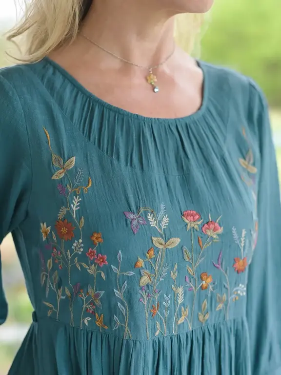 April Cornell Wildflower cotton dress,  teal