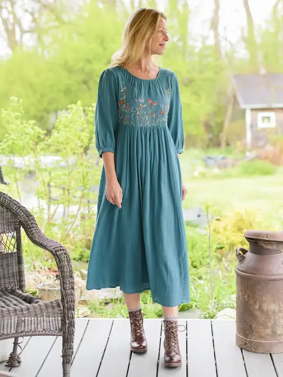 April Cornell Wildflower cotton dress,  teal