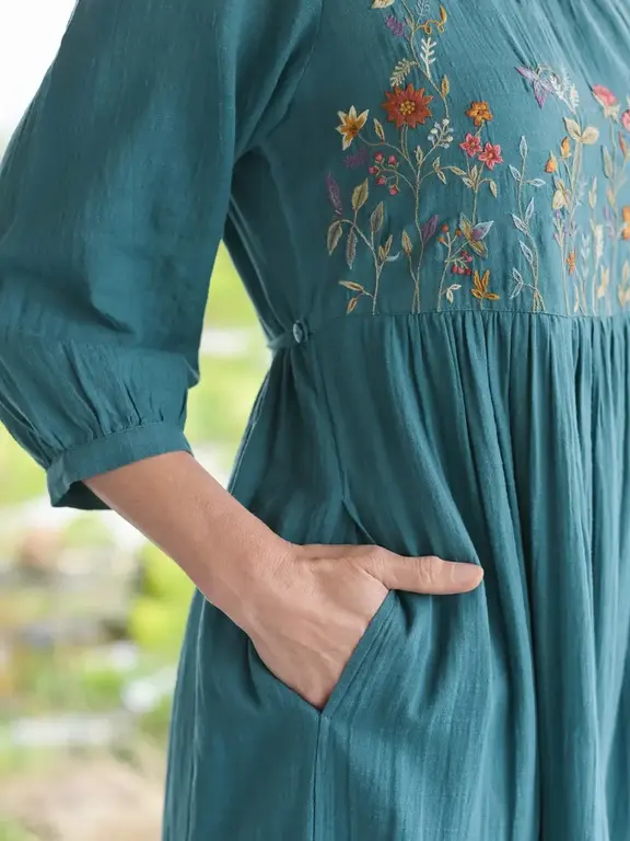 April Cornell Wildflower cotton dress,  teal