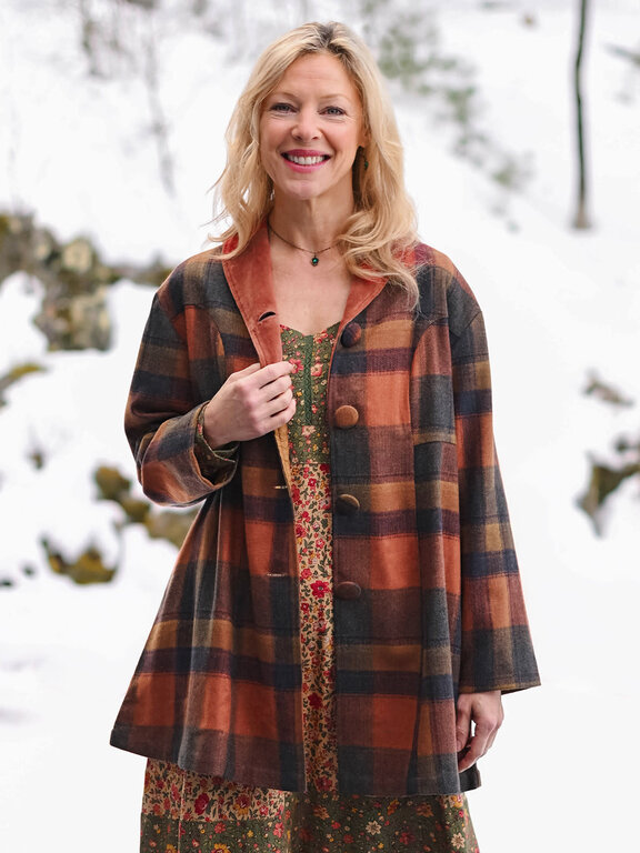 April Cornell Cabin plaid jacket, rust multi