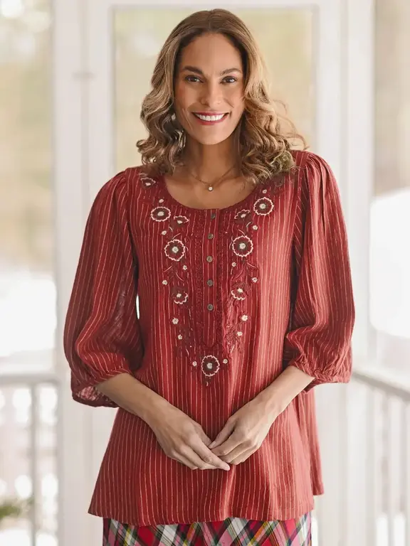 April Cornell Johanna striped tunic, scarlet