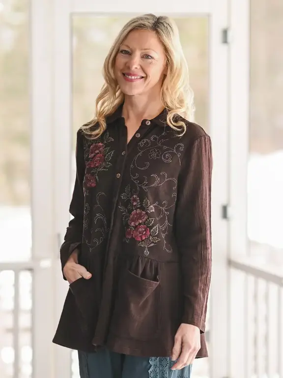 April Cornell Wood flower tunic, dark chocolate
