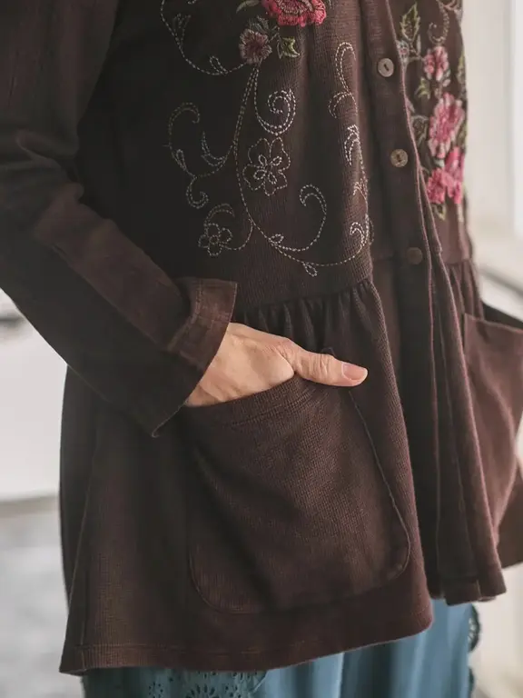 April Cornell Wood flower tunic, dark chocolate