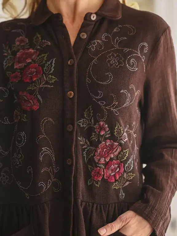 April Cornell Wood flower tunic, dark chocolate