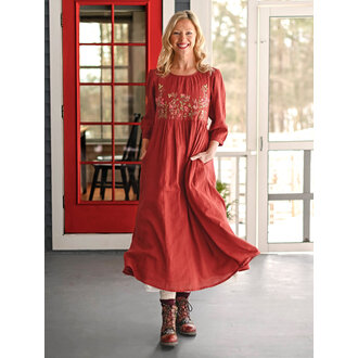 April Cornell Wildflower cotton dress, paprika red
