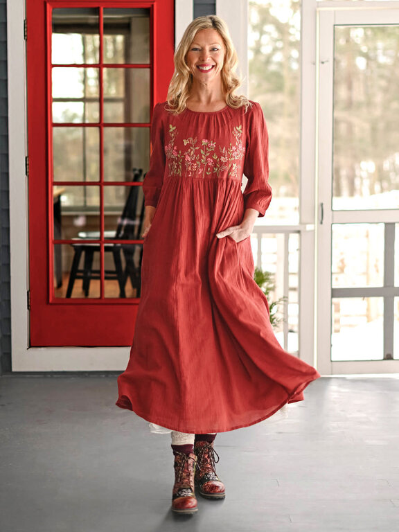 April Cornell  Wildflower cotton dress, paprika red