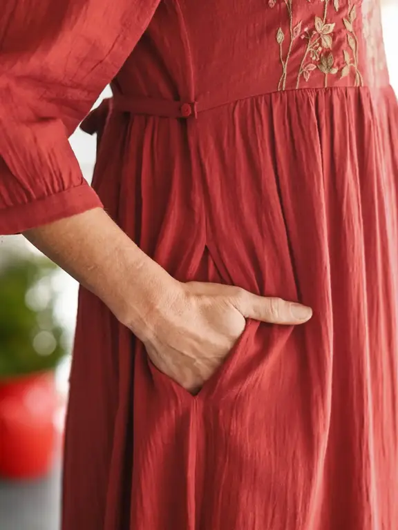 April Cornell  Wildflower cotton dress, paprika red