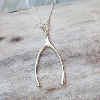 Wild Abandon Silver plated Wishbone necklace / large
