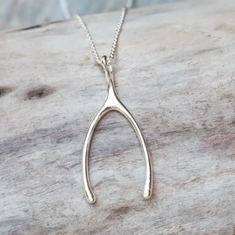 Wild Abandon Silver plated Wishbone necklace / large